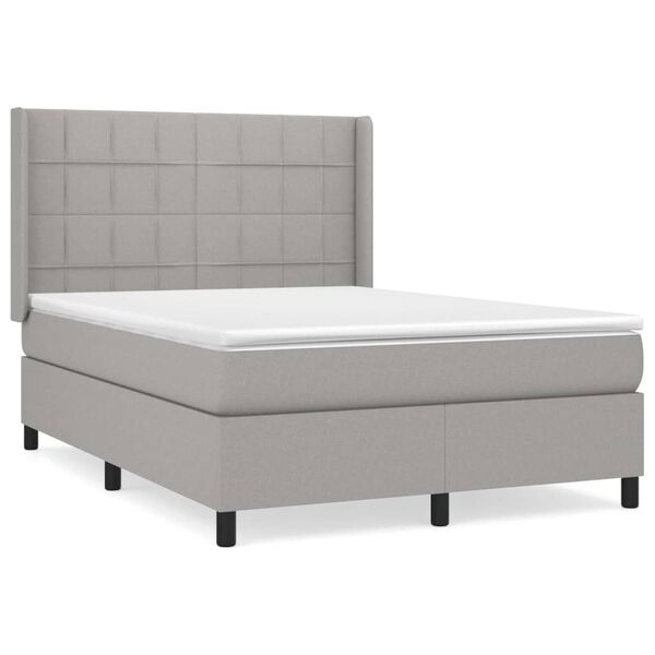 vidaXL Sommier &agrave; lattes de lit avec matelas Gris clair 140x190cm Tissu