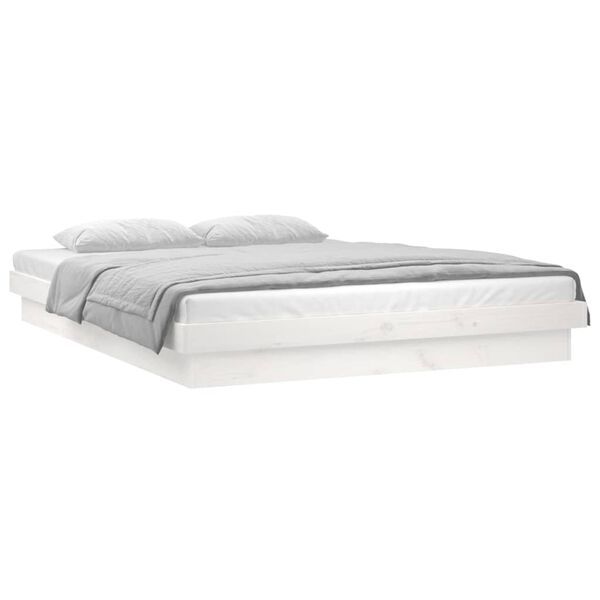 vidaXL Cadre de lit à LED sans matelas blanc 120x200 cm bois massif