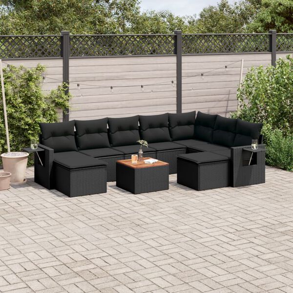vidaXL Salon de jardin 10 pcs avec coussins noir r&eacute;sine tress&eacute;e
