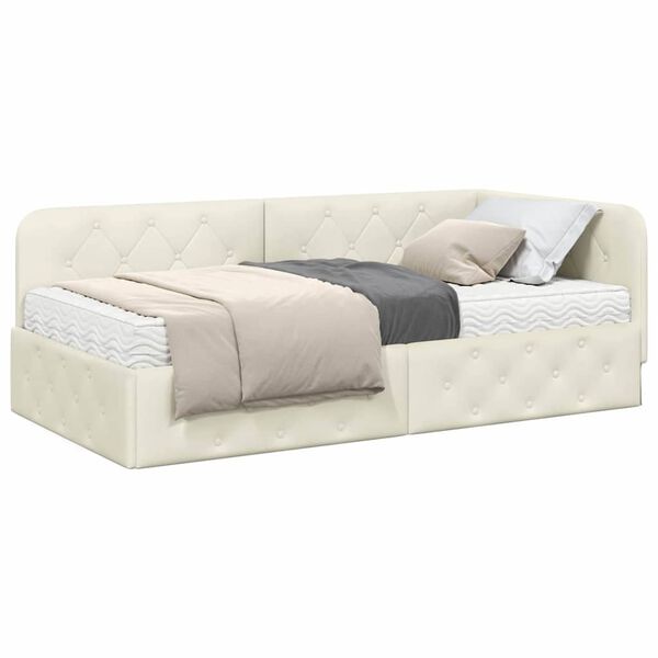 vidaXL Cadre de lit d'angle avec matelas Cr&egrave;me 90 x 200 cm Velours