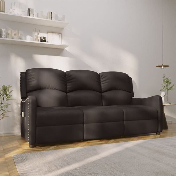 vidaXL Fauteuil de massage inclinable 3places noir brillant similicuir