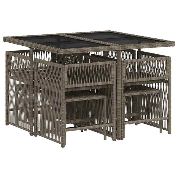 vidaXL Ensemble &agrave; manger de jardin 9 pcs coussins gris r&eacute;sine tress&eacute;e