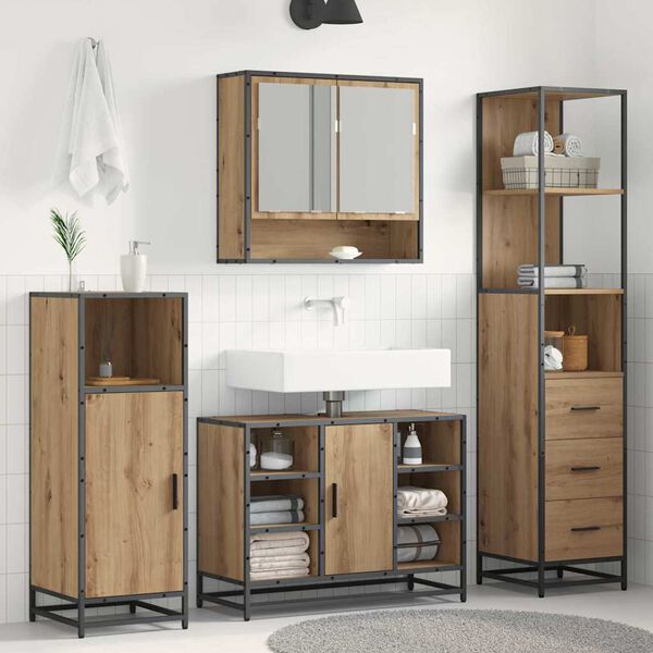 vidaXL Ensemble de mobilier de salle de bain Ch&ecirc;ne artisanal