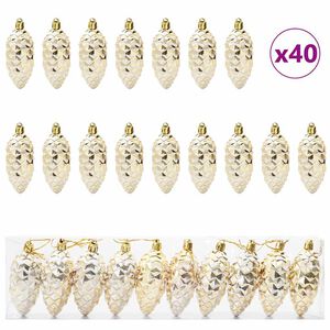 vidaXL Boule de Pomme de Pin de No&euml;l 40 pc Dor&eacute; 4 x 9 cm Plastique