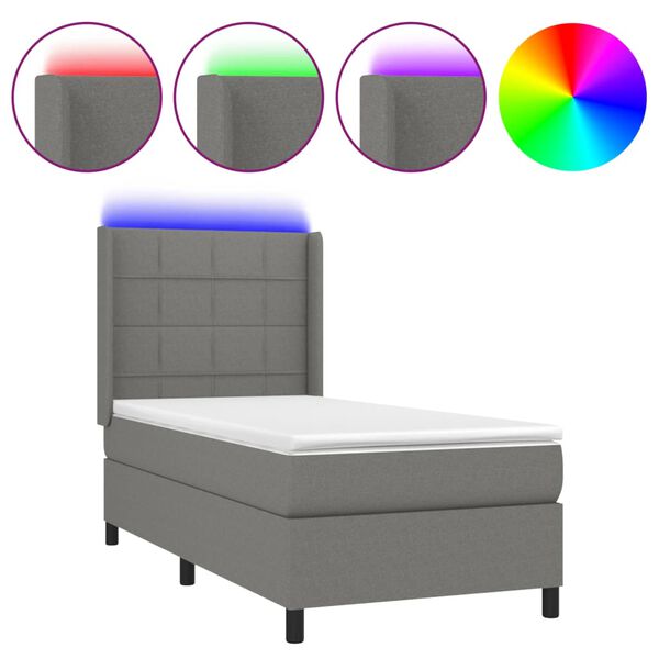 vidaXL Sommier &agrave; lattes de lit matelas LED Gris fonc&eacute; 100x200 cm Tissu