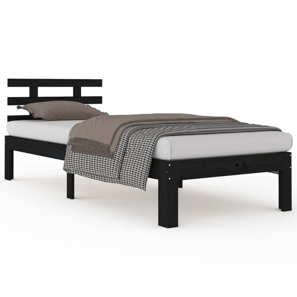 vidaXL Cadre de lit sans matelas noir bois massif 90x200 cm