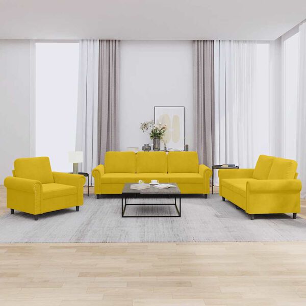 vidaXL Ensemble de canap&eacute;s 3 pcs avec coussins Jaune Velours