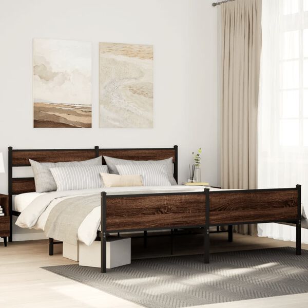 vidaXL Cadre de lit en m&eacute;tal sans matelas ch&ecirc;ne marron 193x203 cm