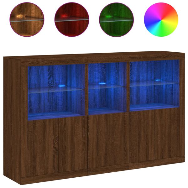 vidaXL Buffet avec lumi&egrave;res LED ch&ecirc;ne marron 162x37x100 cm