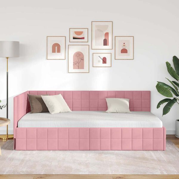 vidaXL Cadre de lit d'angle Rose 100 cm x 200 cm Velours