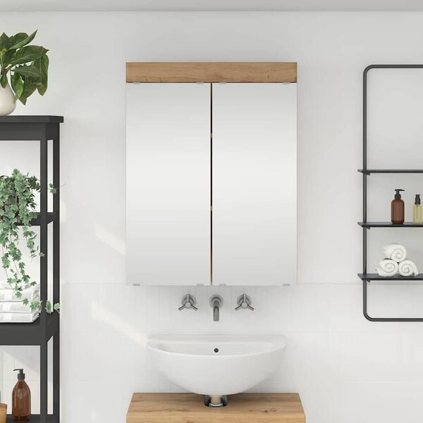 vidaXL Amoire de salle de bain avec miroir TULUM Ch&ecirc;ne artisanal