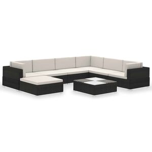 vidaXL Salon de jardin 8 pcs avec coussins r&eacute;sine tress&eacute;e noir