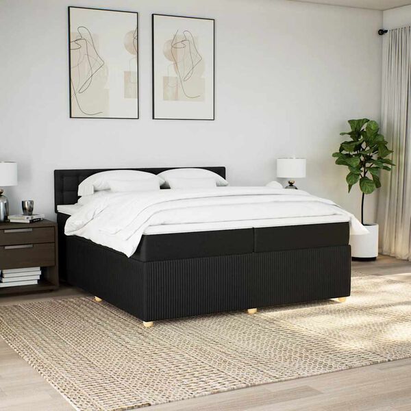 vidaXL Sommier &agrave; lattes de lit avec matelas Noir 200x200 cm Tissu