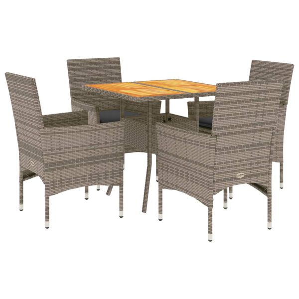 vidaXL Ensemble &agrave; manger de jardin et coussins 5 pcs gris rotin acacia