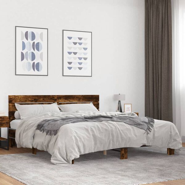 vidaXL Cadre de lit sans matelas ch&ecirc;ne fum&eacute; 200x200 cm