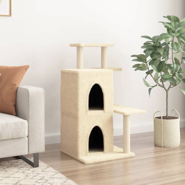vidaXL Arbre &agrave; chat avec griffoirs en sisal cr&egrave;me 97 cm
