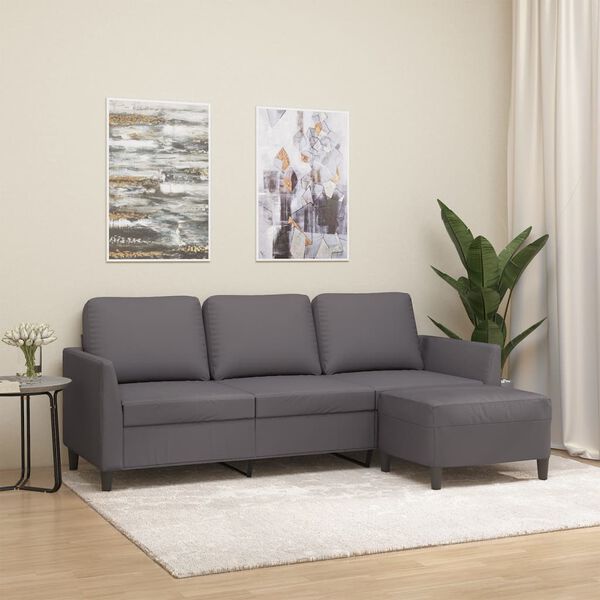 vidaXL Canap&eacute; &agrave; 3 places avec repose-pieds Gris 180 cm Similicuir