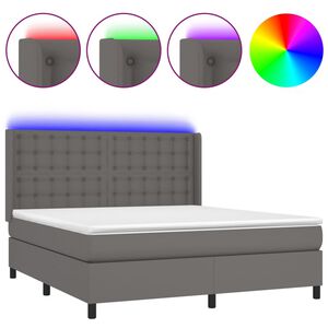 vidaXL Sommier &agrave; lattes de lit matelas LED Gris 160x200 cm Similicuir