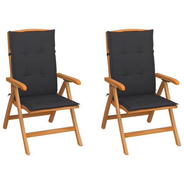 vidaXL Chaises de jardin lot de 2 et coussins anthracite Bois de teck