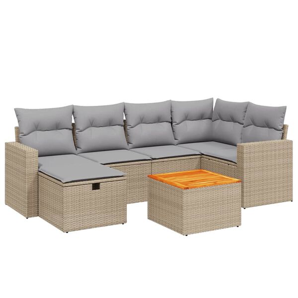 vidaXL Salon de jardin avec coussins 7pcs m&eacute;lange beige r&eacute;sine tress&eacute;e