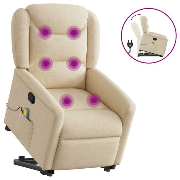 vidaXL Fauteuil inclinable de massage Cr&egrave;me Tissu