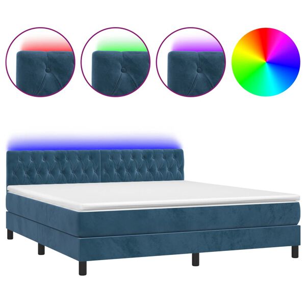 vidaXL Sommier &agrave; lattes de lit avec matelas LED Bleu fonc&eacute; 180x200 cm