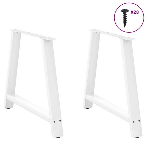 vidaXL Pieds de table à manger en forme de A, 2 pièces, blanc, 100 x (72-73) cm, acier