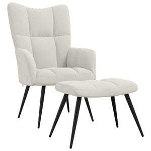 vidaXL Chaise de relaxation avec tabouret Blanc cr&egrave;me Velours