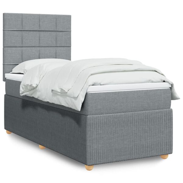 vidaXL Sommier à lattes de lit et matelas Gris clair 90x190 cm Tissu