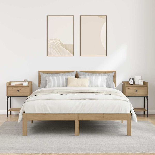 vidaXL Table de chevet 2 pcs Ch&ecirc;ne artisanal 40 x 29 x 60 cm