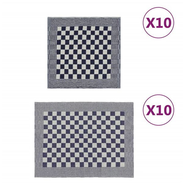 vidaXL Ensemble de serviettes 20 pcs bleu et blanc coton