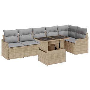 vidaXL Ensemble de canap&eacute; de jardin 7 pcs Beige Poly Rattan