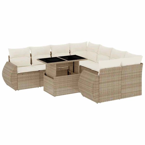 vidaXL Salon de jardin avec coussins 9 pcs beige r&eacute;sine tress&eacute;e