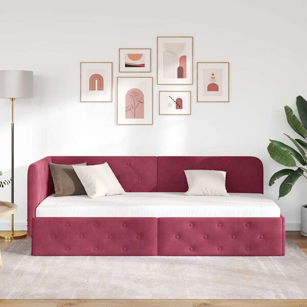vidaXL Cadre de lit d'angle Bordeaux 80 x 200 cm Velours