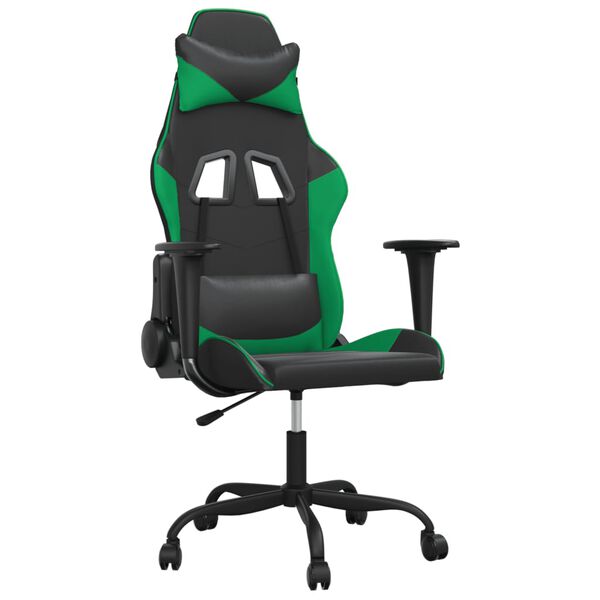 vidaXL Chaise de jeu de massage Noir et vert Similicuir