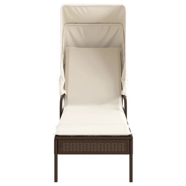 vidaXL Chaise longue avec auvent marron résine tressée