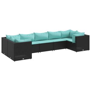 vidaXL Salon de jardin 7 pcs avec coussins Noir R&eacute;sine tress&eacute;e