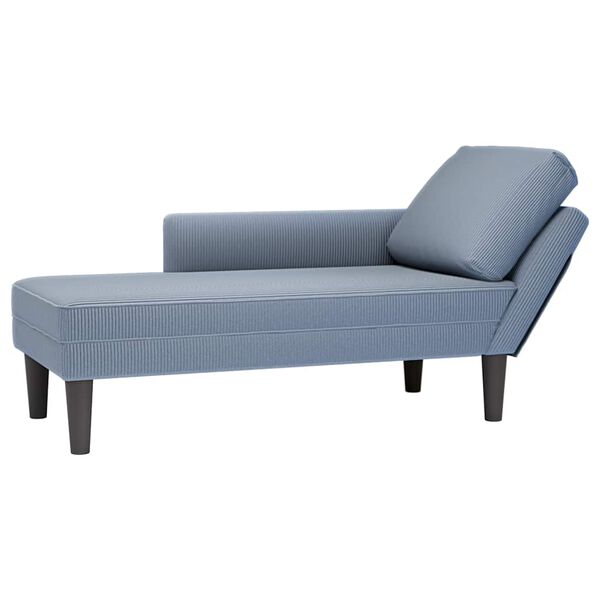 vidaXL Chaise longue avec coussin bleu tissu en velours côtelé