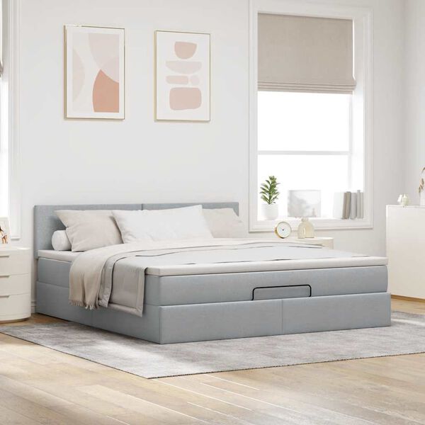 vidaXL Lit ottoman avec matelas et LED Gris clair 180x200 cm tissu