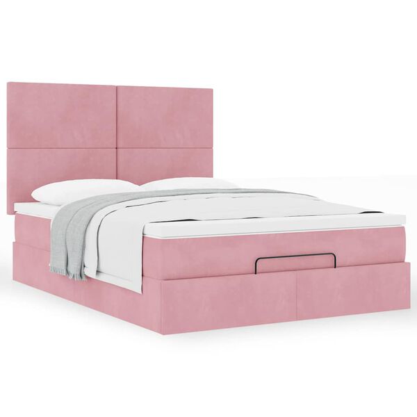 vidaXL Cadre de lit ottoman avec matelas rose 140x190 cm velours