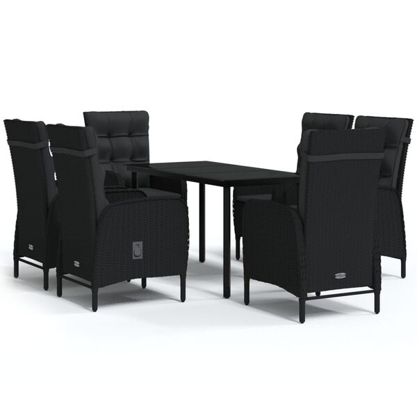 vidaXL Ensemble &agrave; manger de jardin avec coussins 7 pcs Noir