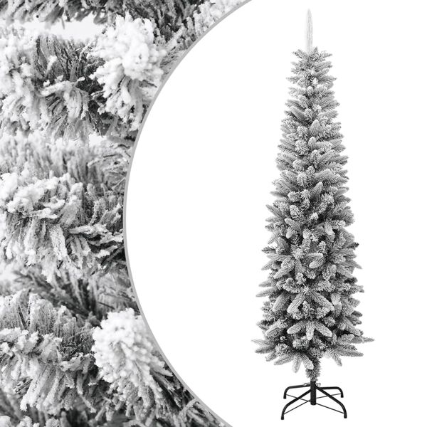 vidaXL Sapin de No&euml;l artificiel mince avec neige floqu&eacute;e 210 cm PVC/PE
