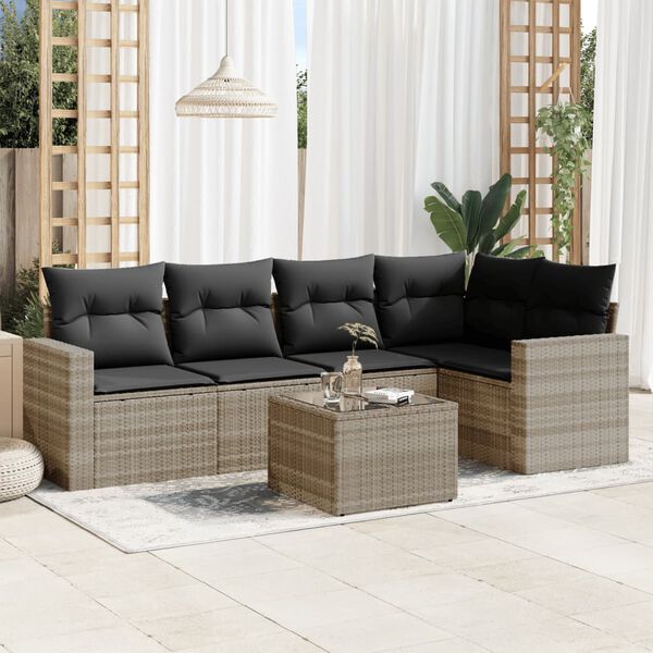 vidaXL Salon de jardin 6 pcs avec coussins gris clair r&eacute;sine tress&eacute;e