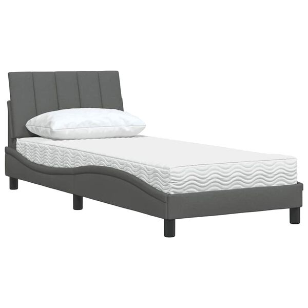 vidaXL Lit avec matelas Hanko gris foncé 80x200 cm tissu