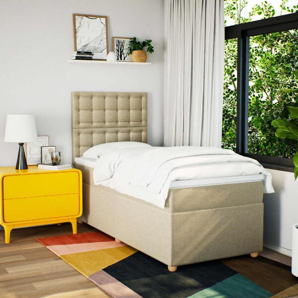 vidaXL Sommier &agrave; lattes de lit avec matelas Cr&egrave;me 80x200 cm Tissu