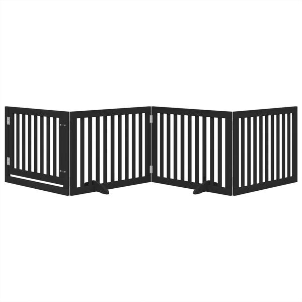 vidaXL Barri&egrave;re pour chiens et porte 4 panneaux noir bois de peuplier