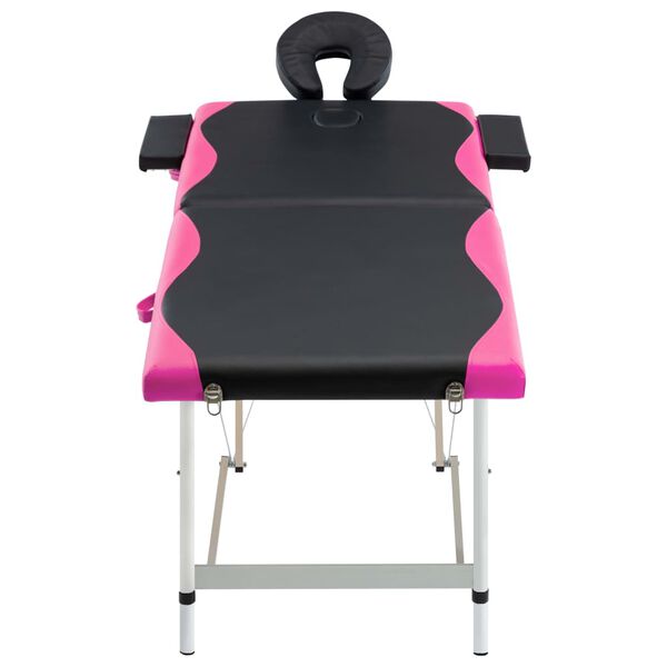 vidaXL Table de massage pliable 2 zones Aluminium Noir et rose