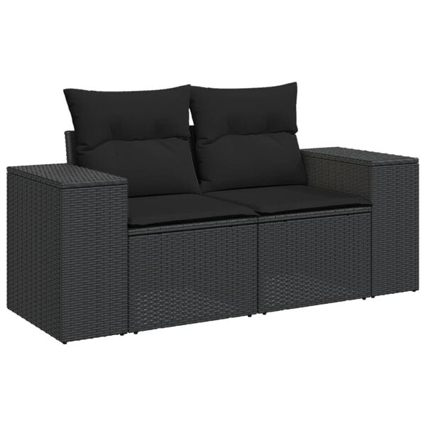 vidaXL Salon de jardin 9 pcs avec coussins noir r&eacute;sine tress&eacute;e