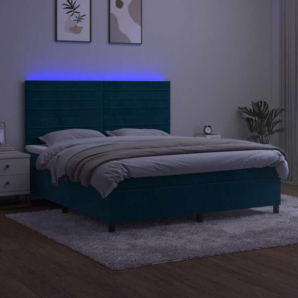 vidaXL Sommier &agrave; lattes de lit avec matelas LED Bleu fonc&eacute; 180x200 cm