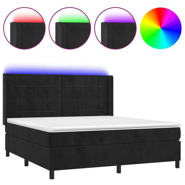 vidaXL Sommier &agrave; lattes de lit matelas et LED Noir 160x200 cm Velours